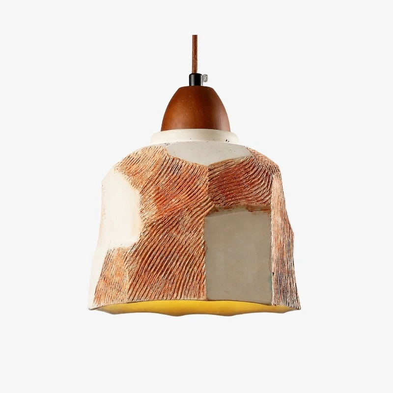 Single pendant SKU image with microcement-textured shade and solid wood lamp holder