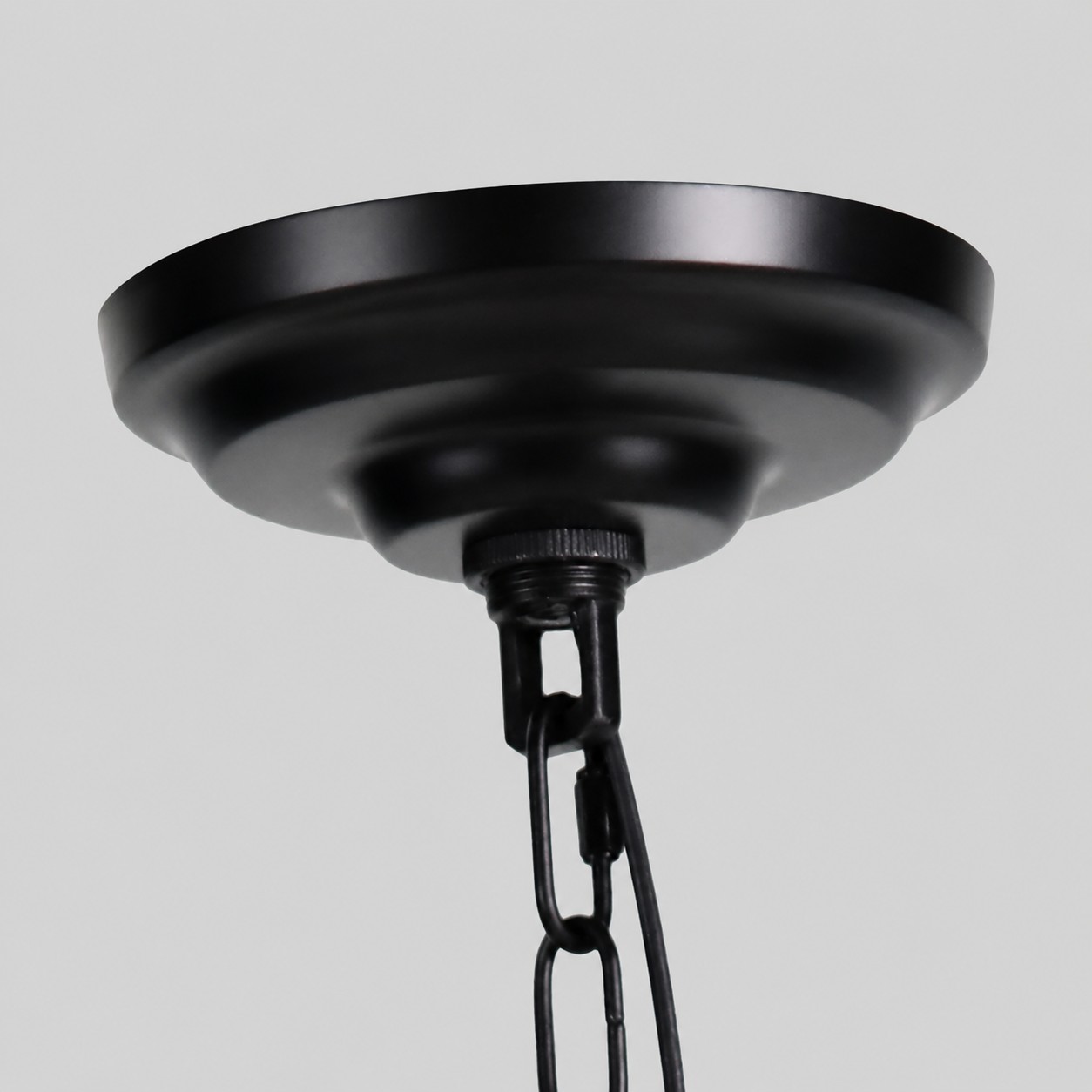 Ceiling canopy and suspension chain detail
