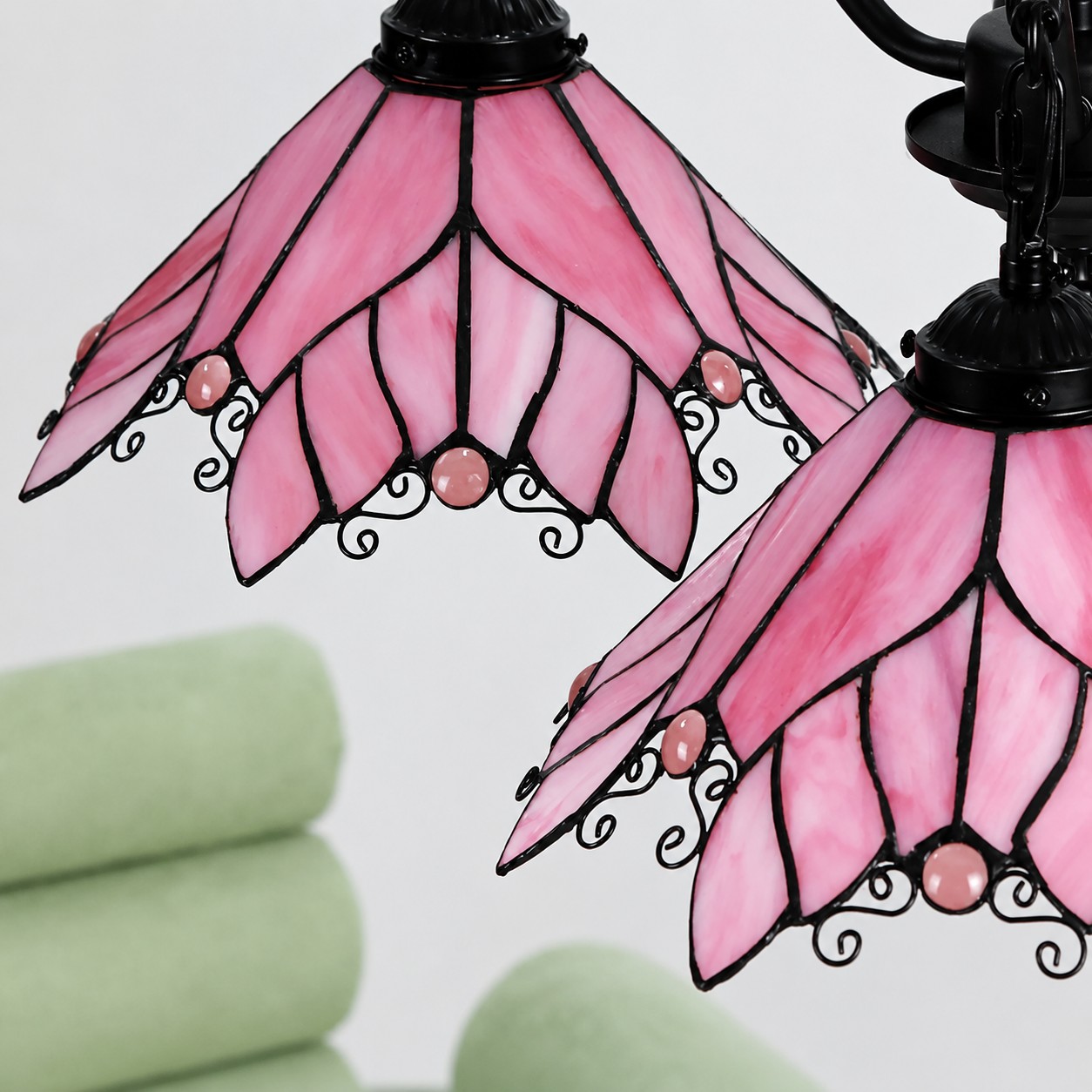 Four-Light Stained Glass Chandelier